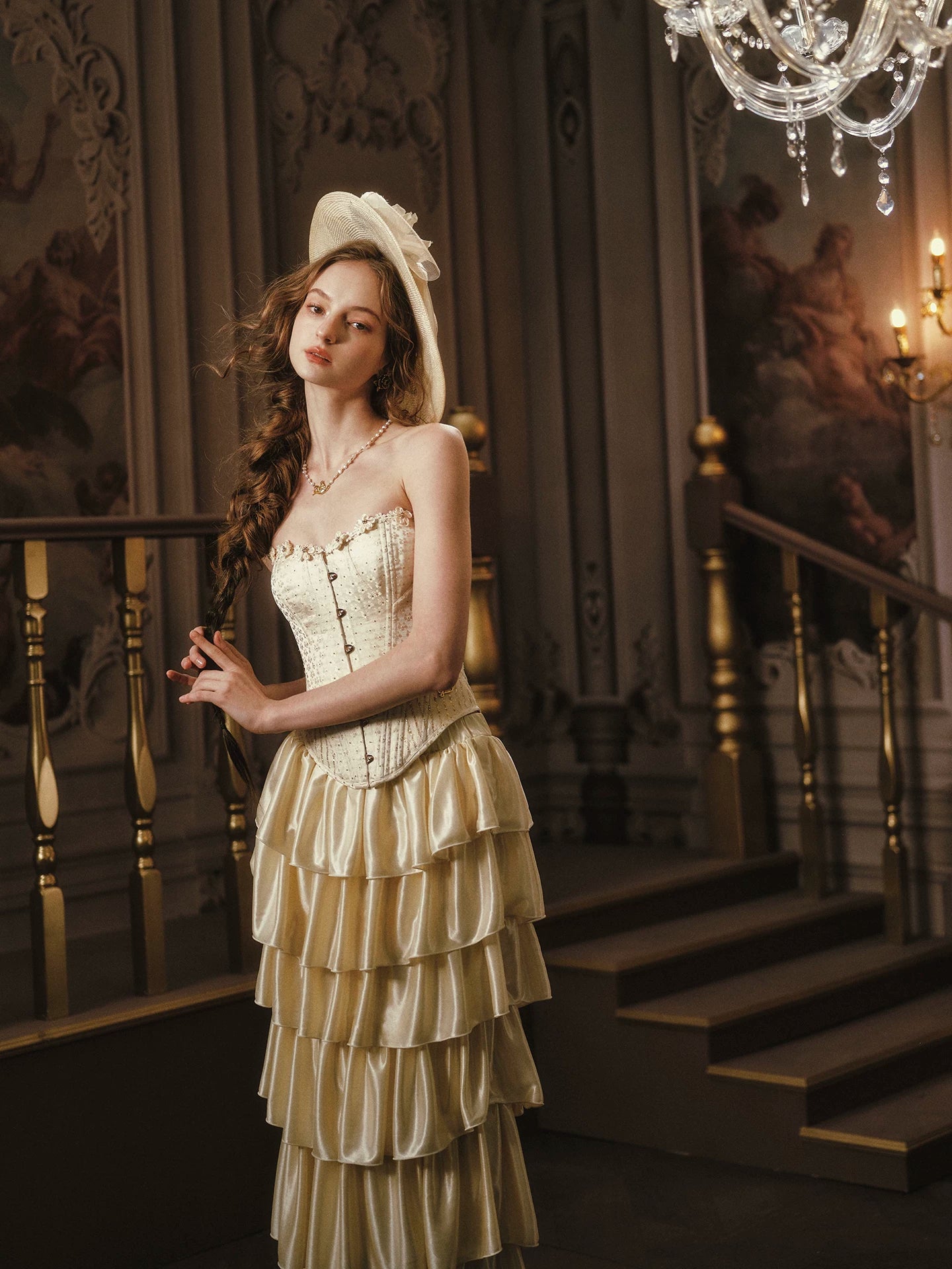 Golden Hour French Strapless Corset Top & Tiered Skirt Set