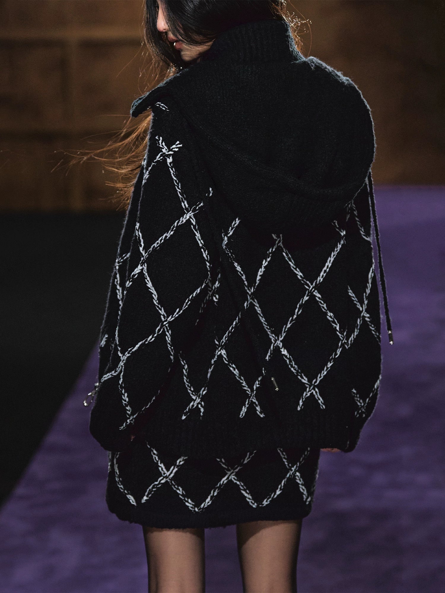 Wool-Blend Textured Hooded Cardigan & Dress Set