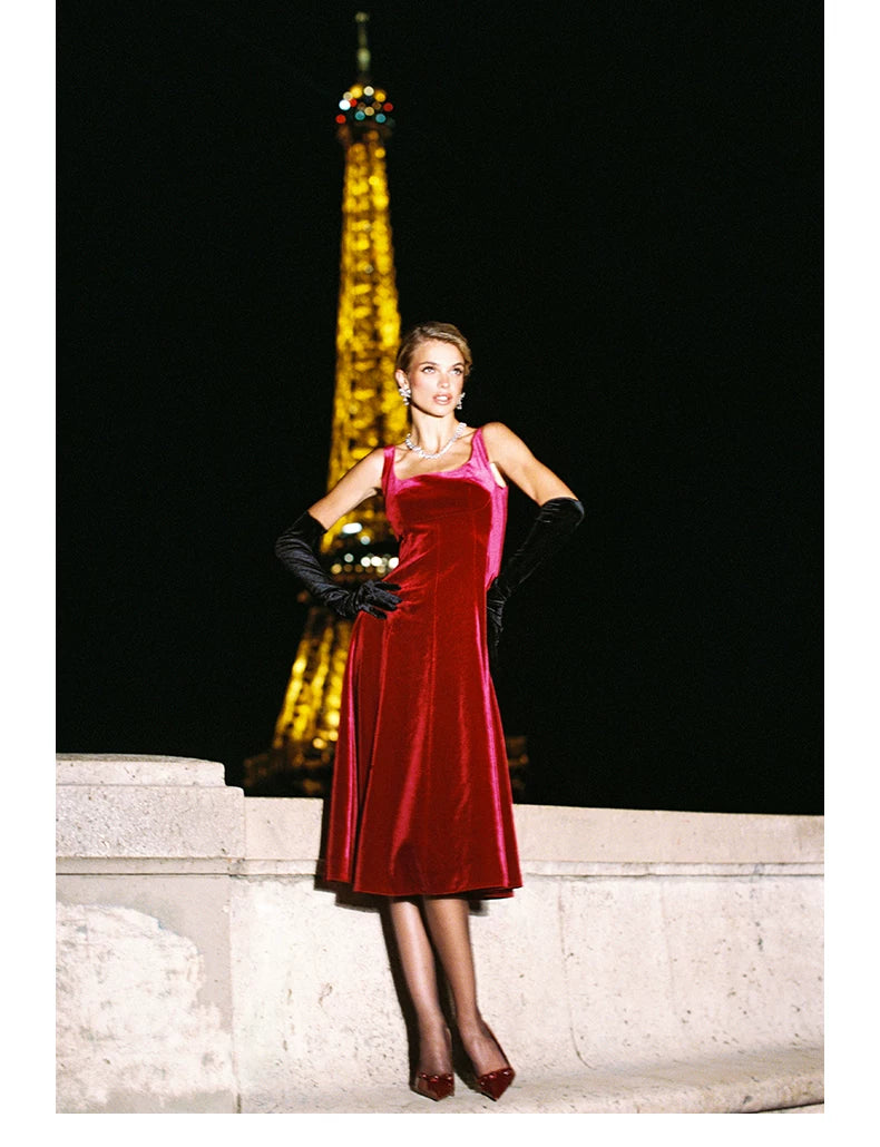 Velvet Strap Fit-and-Flare Mini Dress