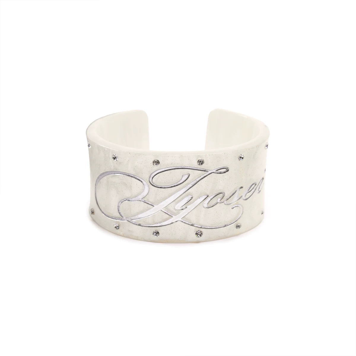 Vintage Crystal-Embellished Acrylic Wide Cuff Bracelet