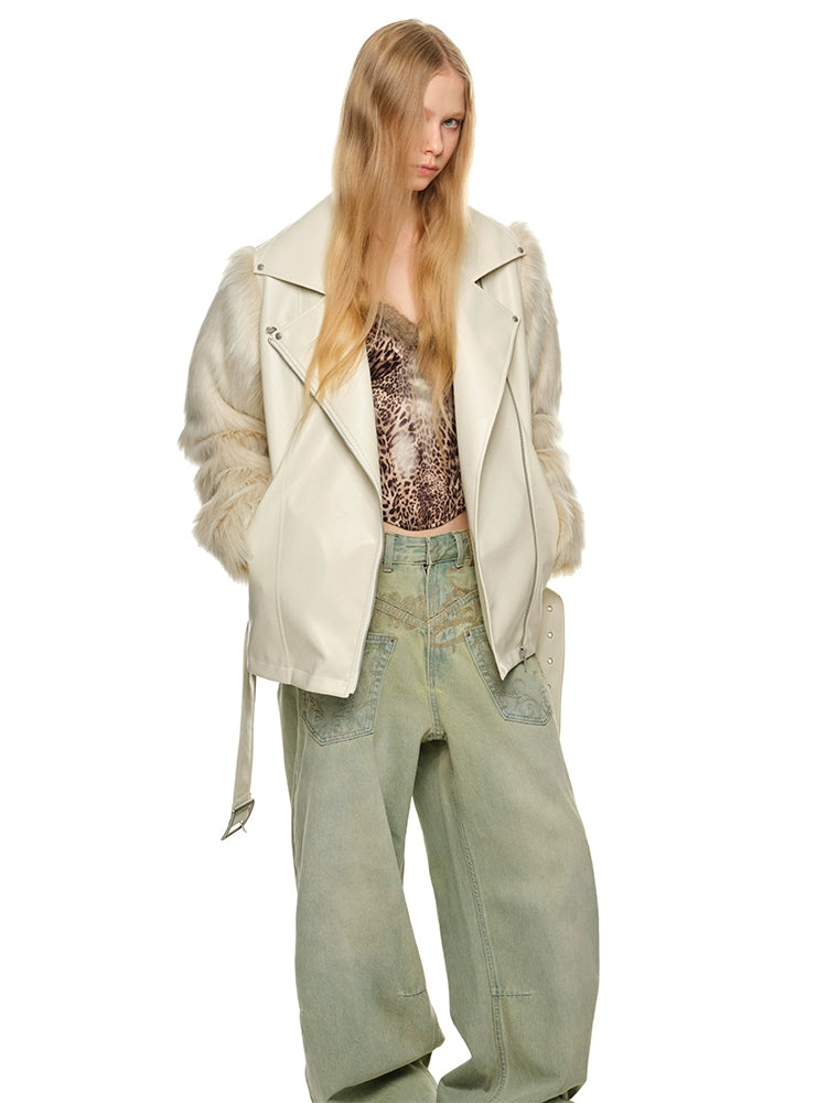 Fur Panel Quilted Moto Jacket - CHINASQUAD