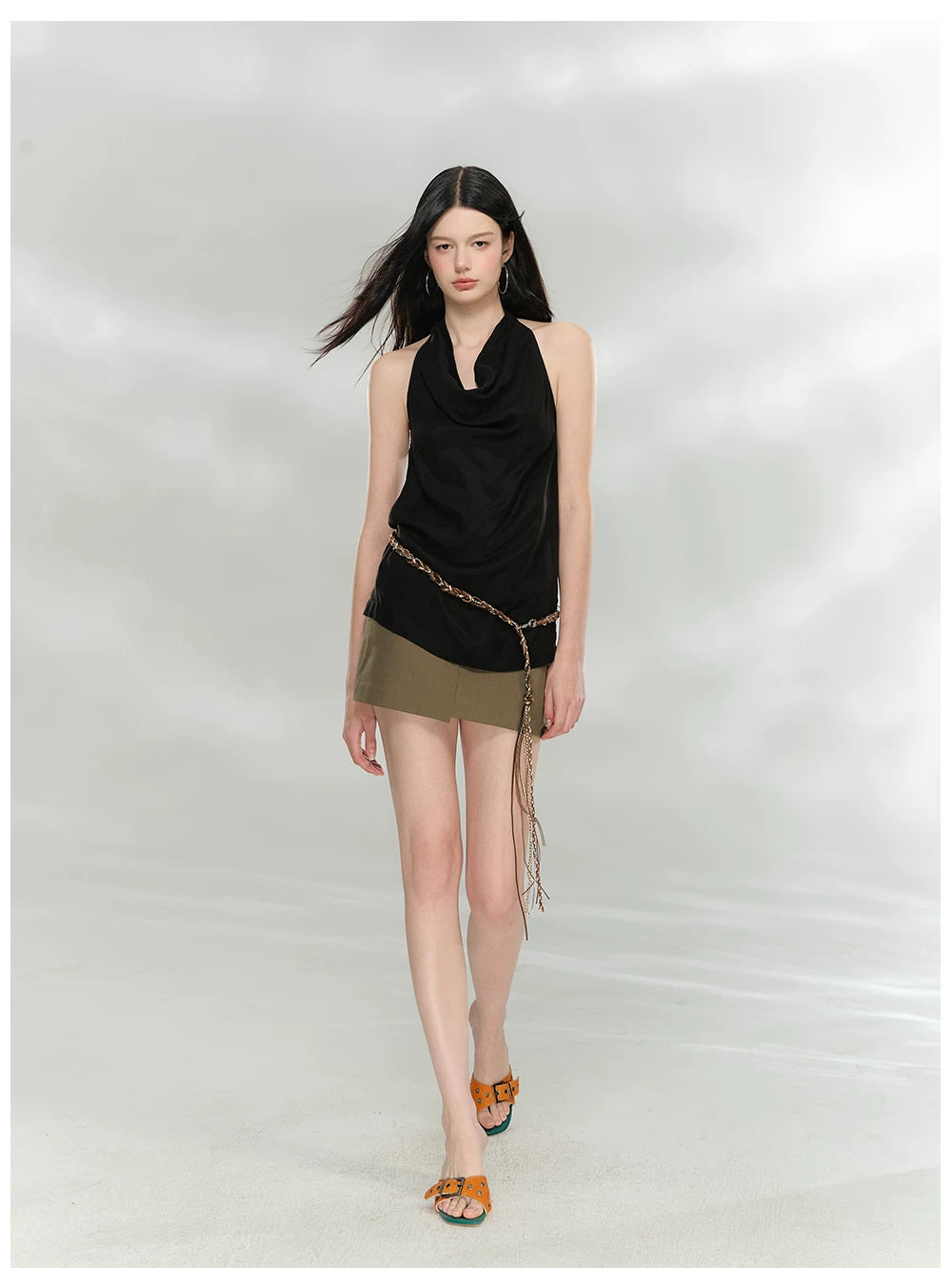 Draped Cowl Neck Halter Top