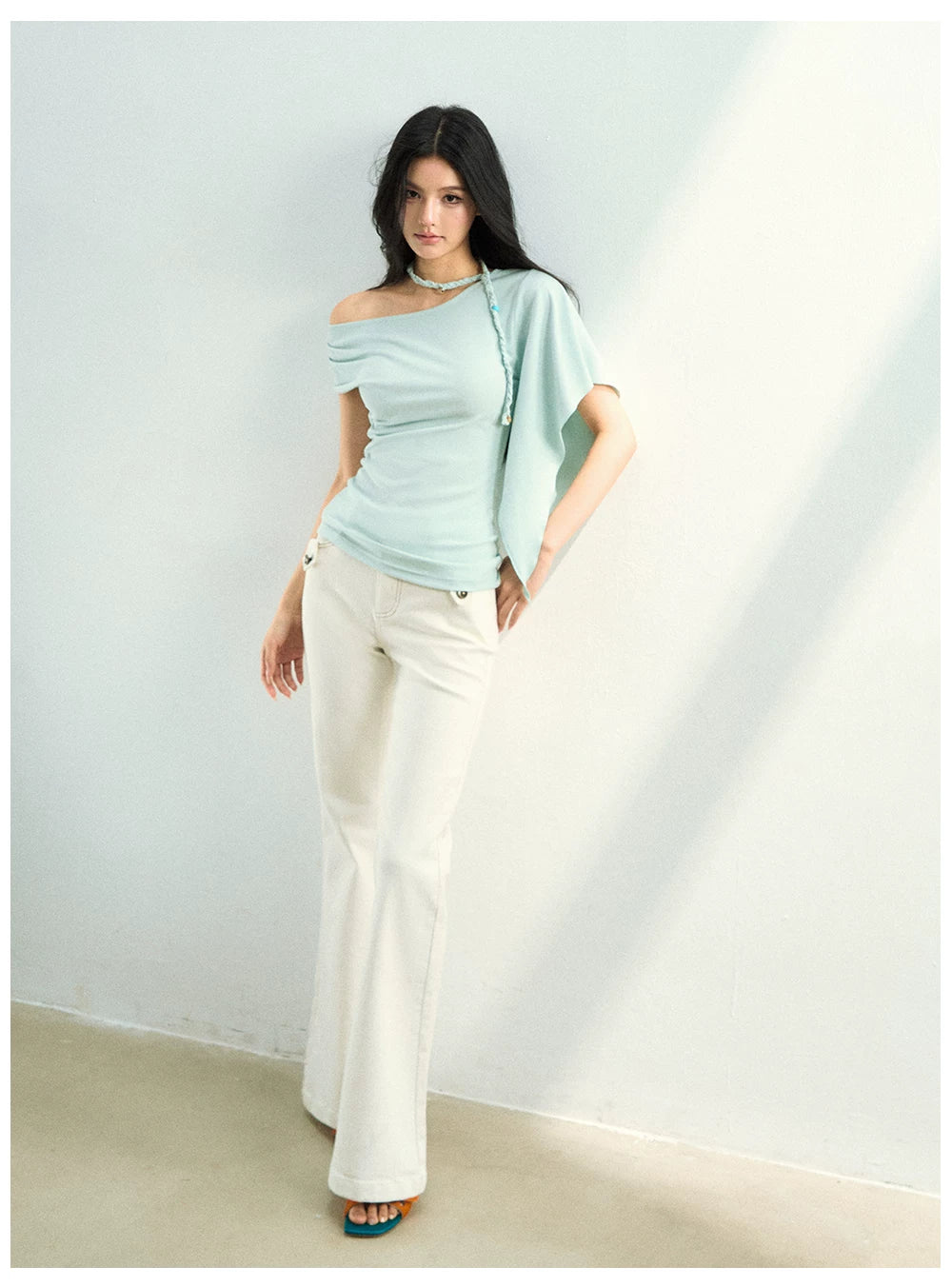 Slim Fit Bamboo-Texture Flared Denim Pants