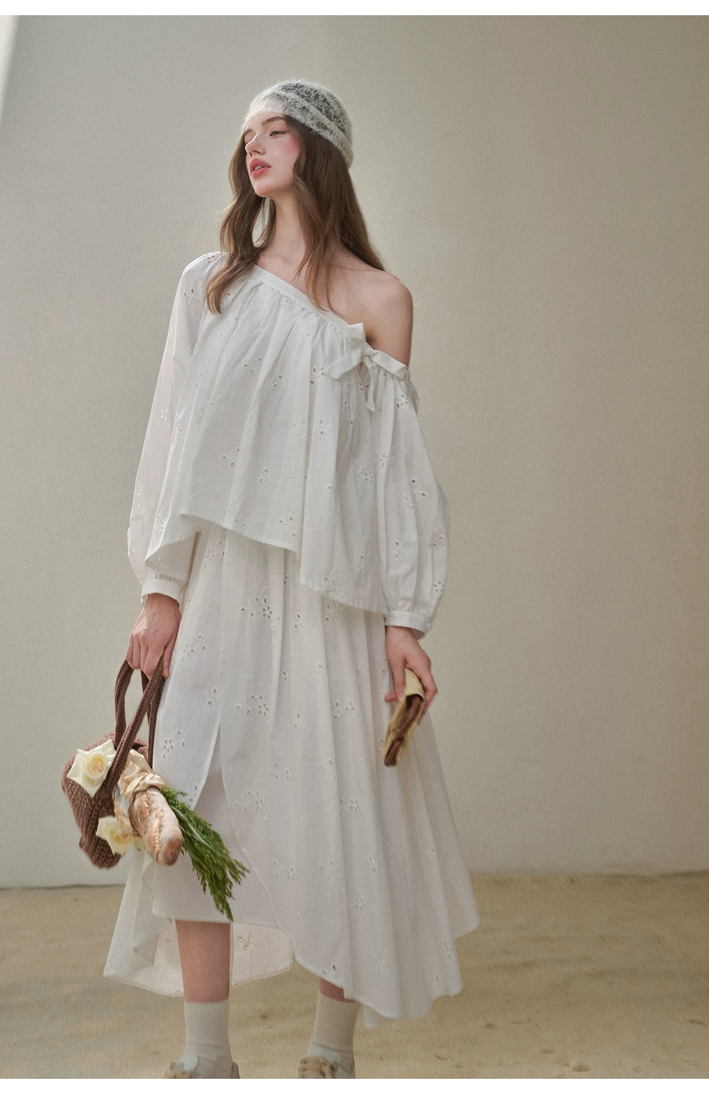 “Good Weather” Embroidered Cotton Blouse & Skirt Set