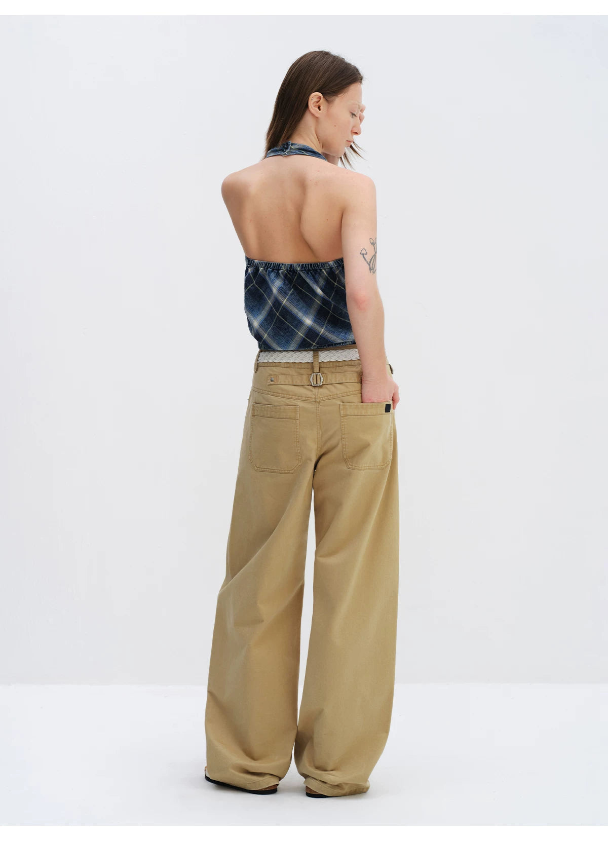 Utility Pocket Curved Wide-Leg Trousers