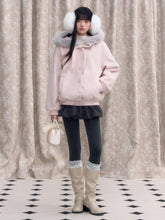 Pink Bow Tie Hooded Fur Baseball Jacket - CHINASQUAD
