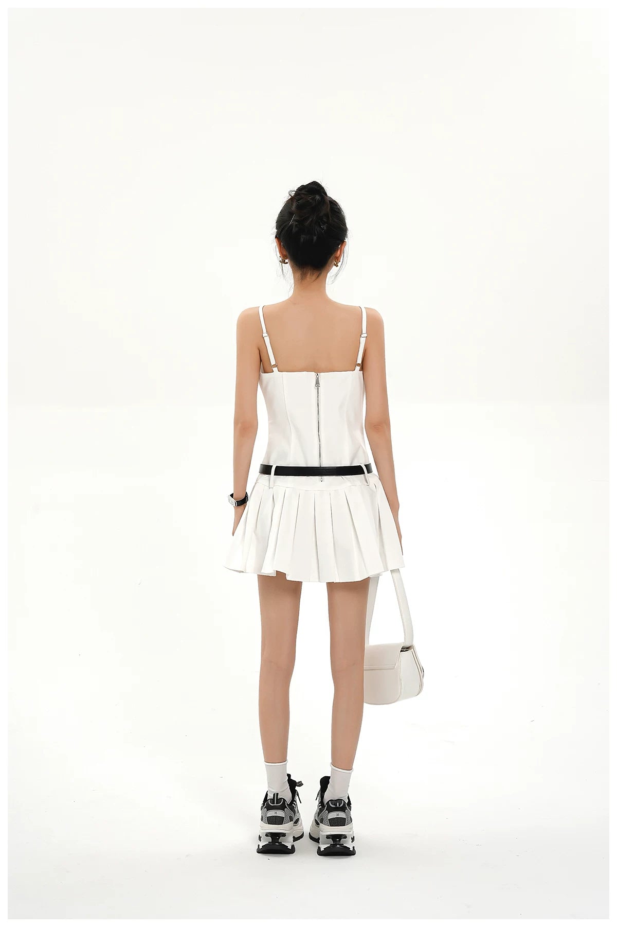 Asymmetric Zip-Back Pleated Camisole Dress