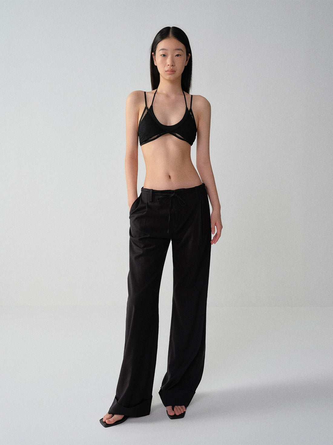 Black-Red Striped Cuffed Suit Wide-Leg Pants - CHINASQUAD