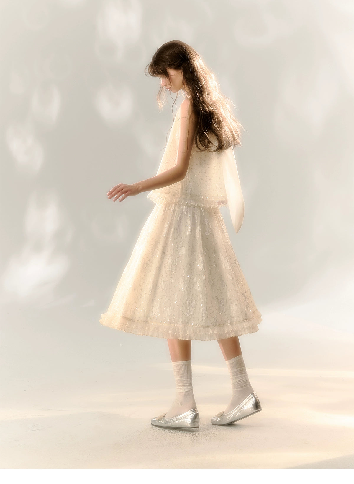 White Butterfly Lace Halter Top & Midi Skirt Set - CHINASQUAD