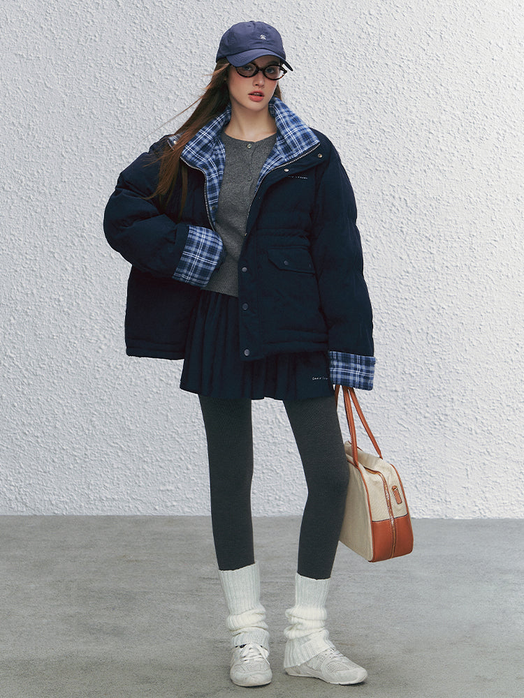 Color-block Plaid Spliced Cotton Jacket - CHINASQUAD