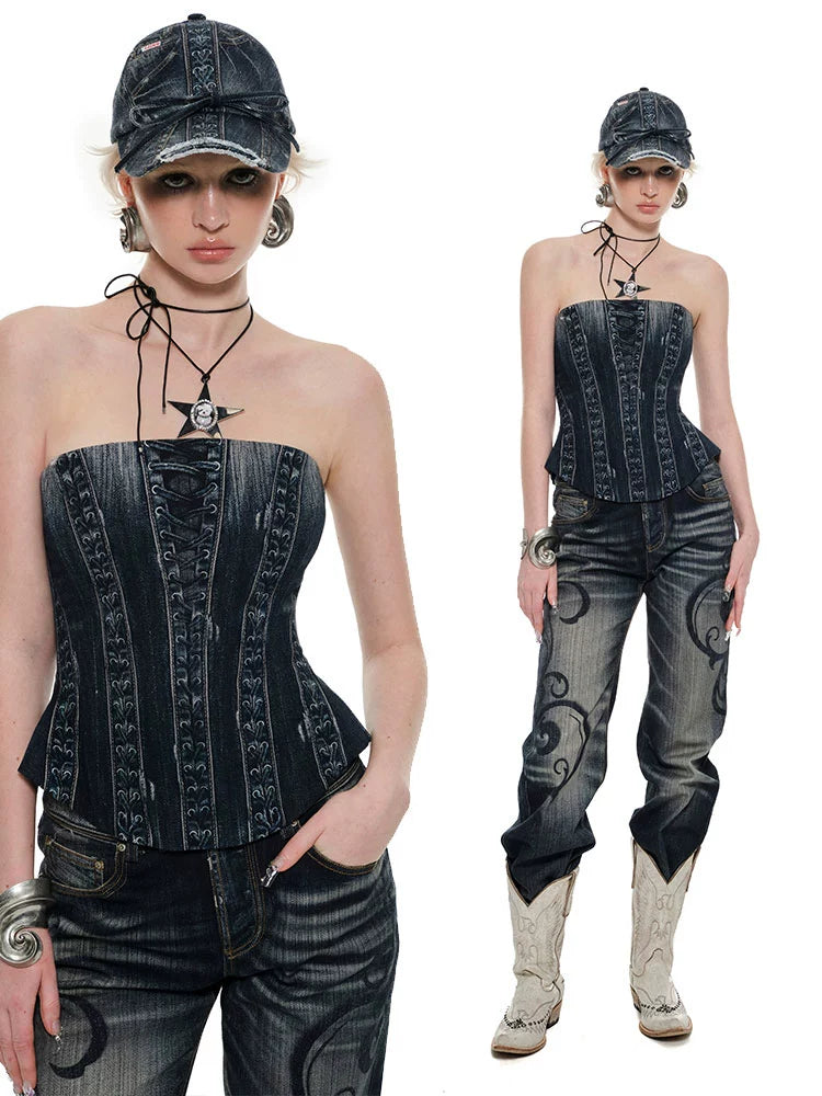 Blue Washed Distressed Straight-leg Jeans - CHINASQUAD