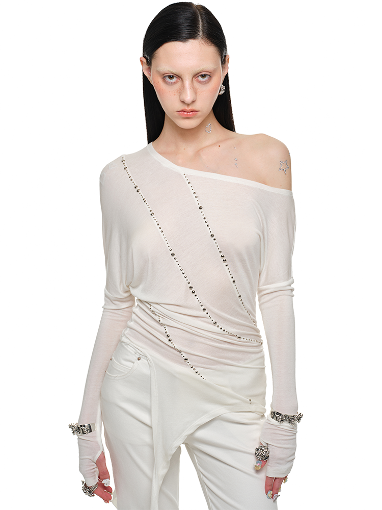 Studded Off-Shoulder Top - CHINASQUAD