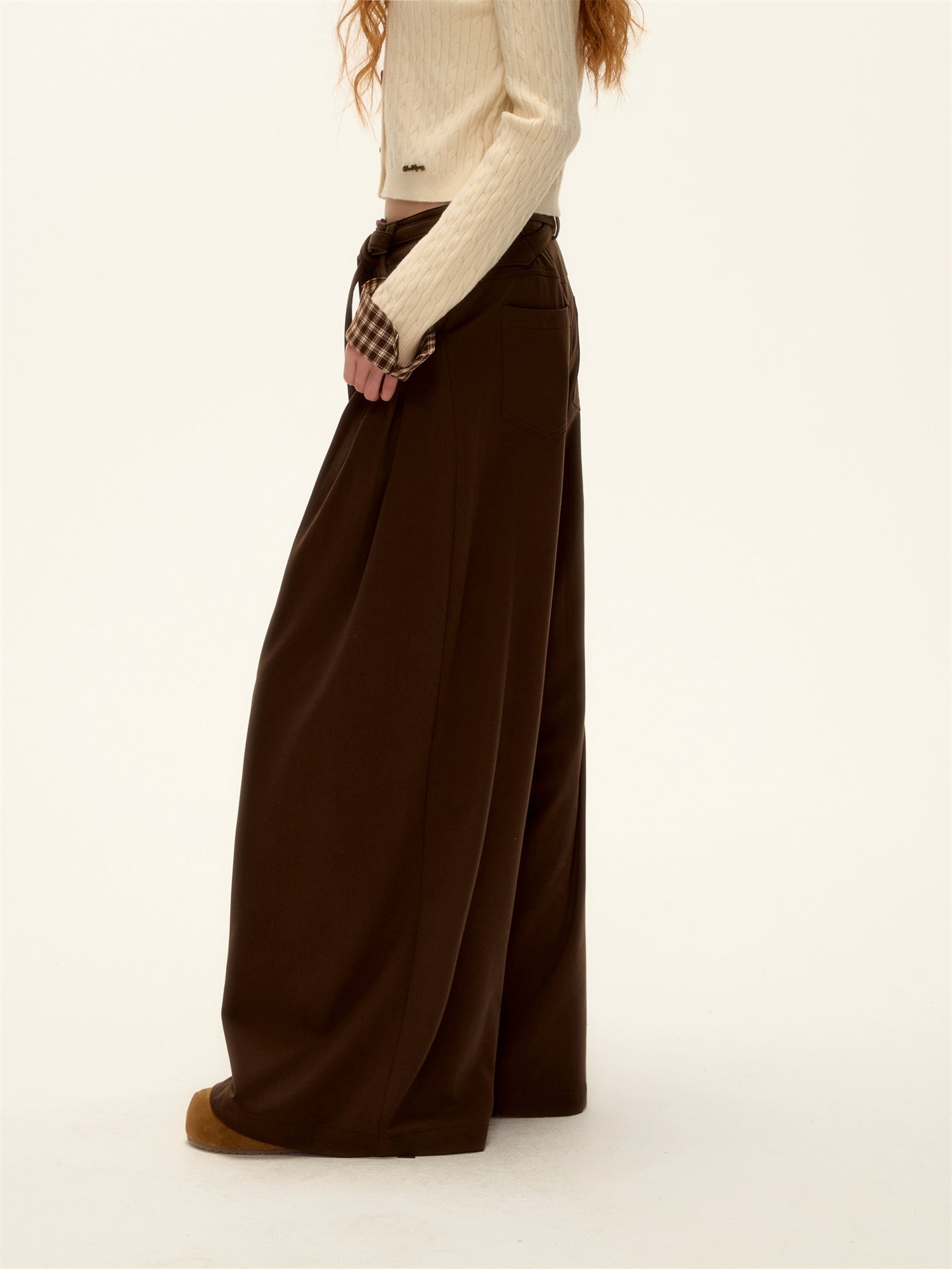 Pleated Tie-Waist Wide-Leg Trousers
