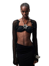 Hollow-Out Knitted Cropped Long-Sleeve Cover-Up - CHINASQUAD