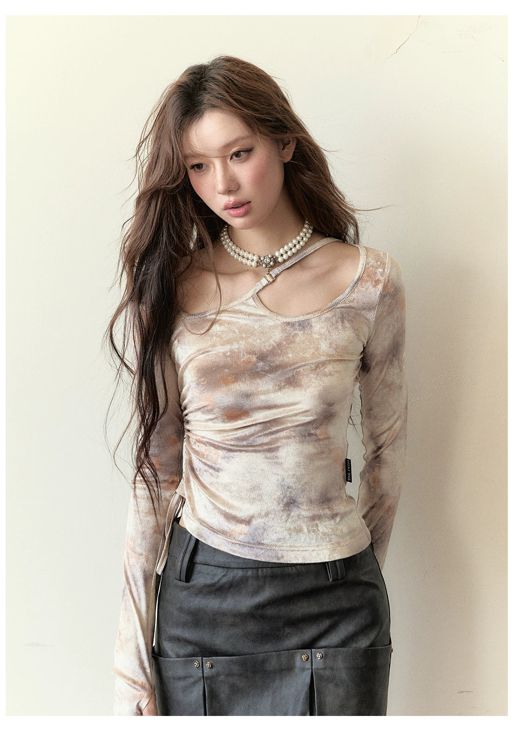 Dark Brown Studded PU Leather Skirt - CHINASQUAD