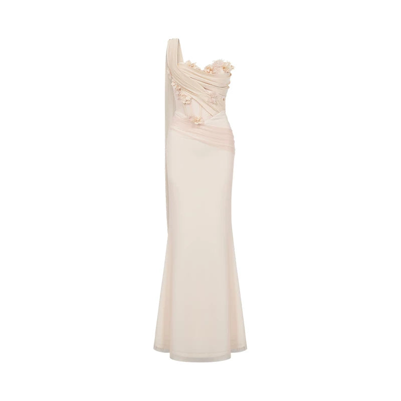 Sculpted Mesh Strapless Mermaid Dress