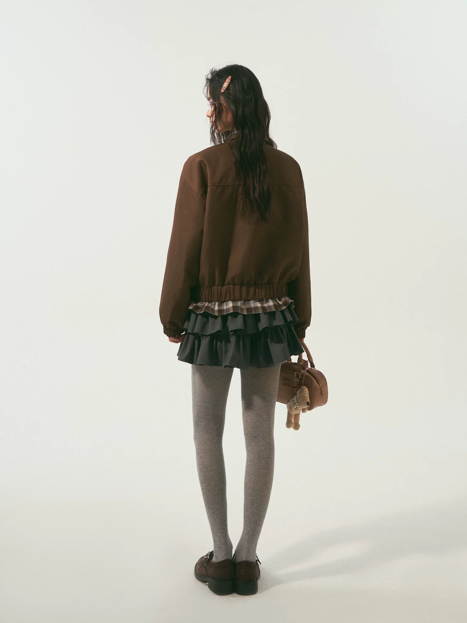 Double-Collar Plaid Patchwork Padded Jacket