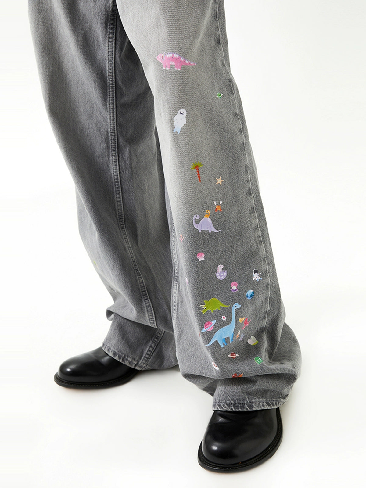 Vintage Washed Light Gray Denim Jeans - CHINASQUAD