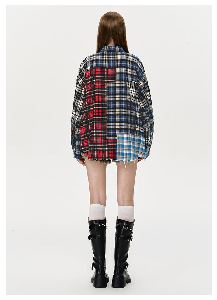 Teddy Patchwork Plaid Shirt Jacket - CHINASQUAD