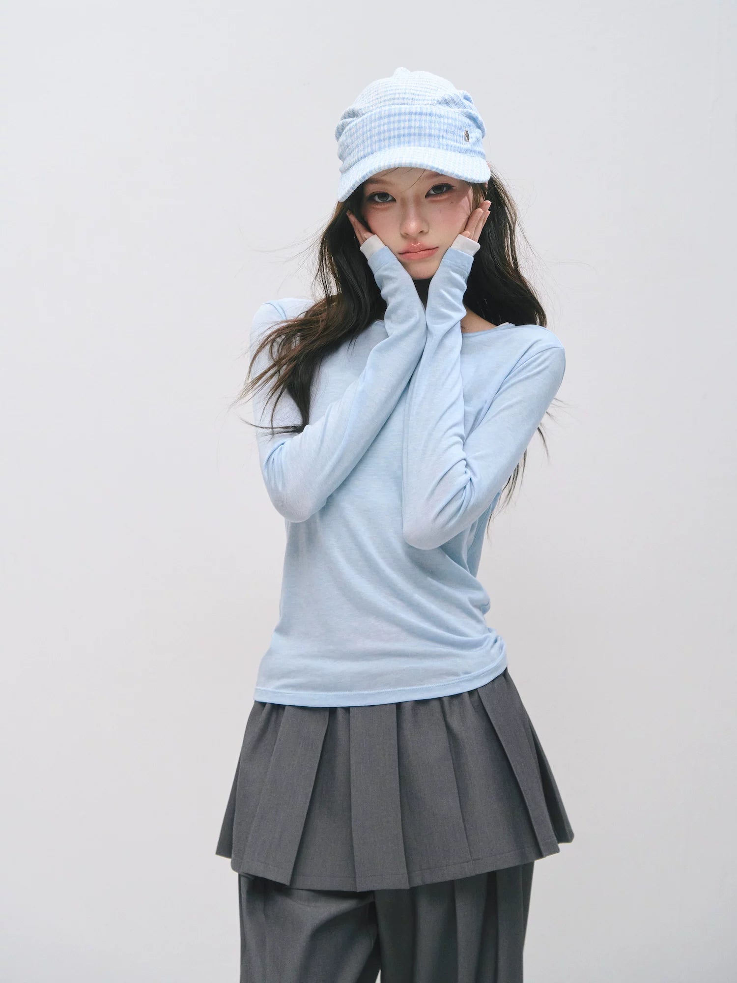 Layered Halter Tank & Long Sleeve Knit Top Set