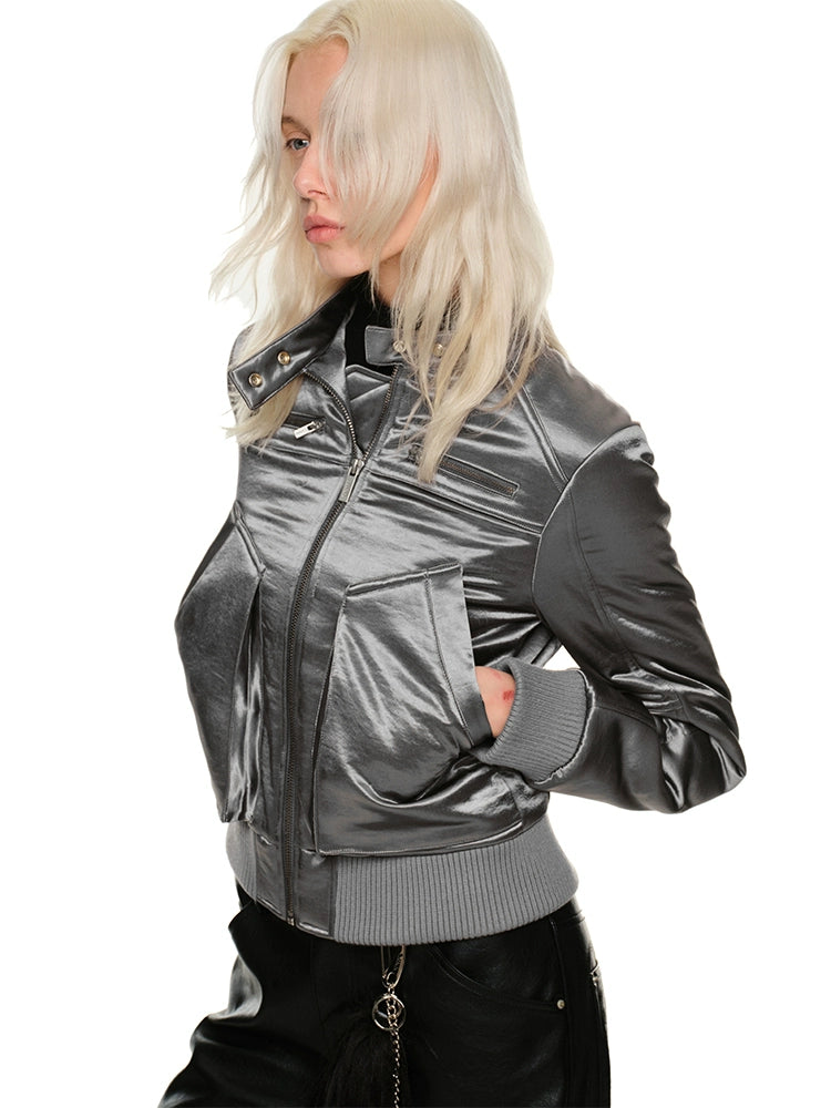 Silver Satin Utility Jacket - CHINASQUAD