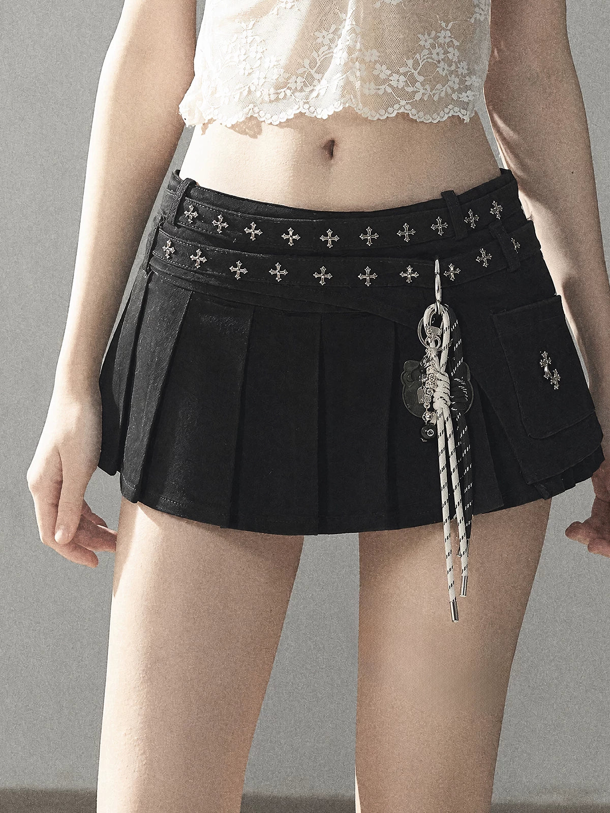 Midnight Cross Pleated Mini Skirt