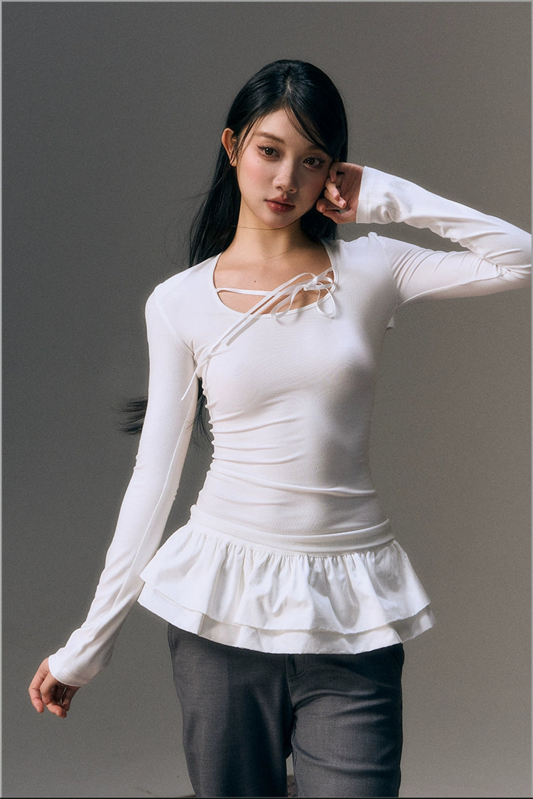 Mesh Lace Up Backless Blouse - CHINASQUAD