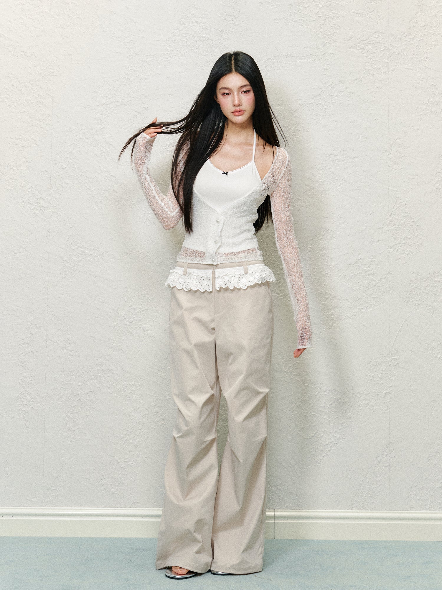 Lace Trim Pleated Cargo Pants - CHINASQUAD