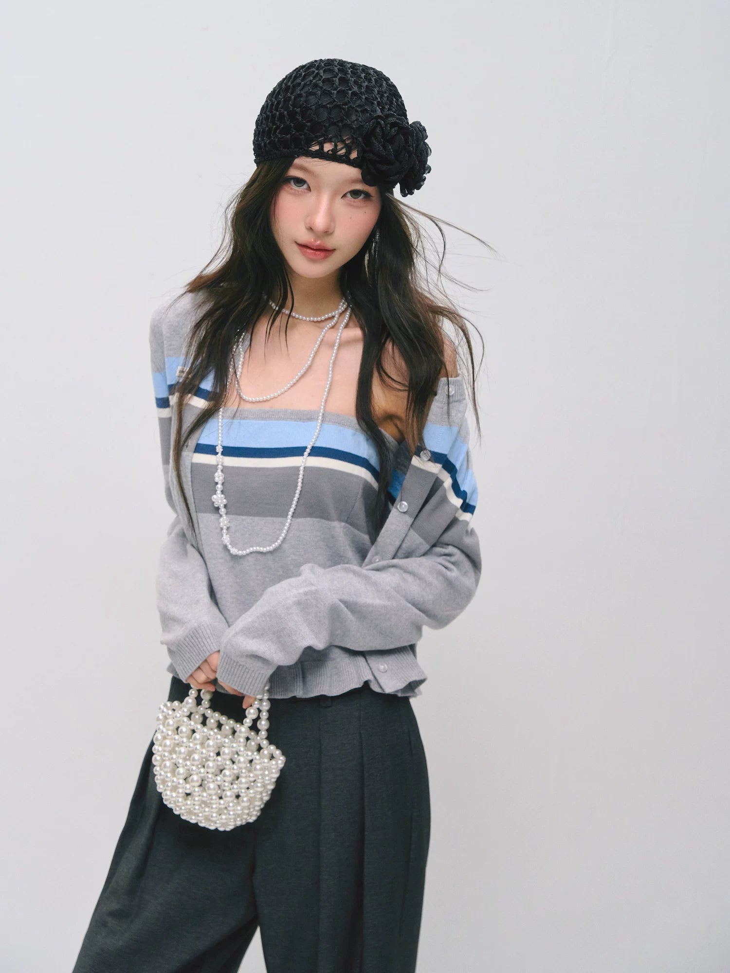 Ruffle Trim Bandeau & Cardigan Knit Set