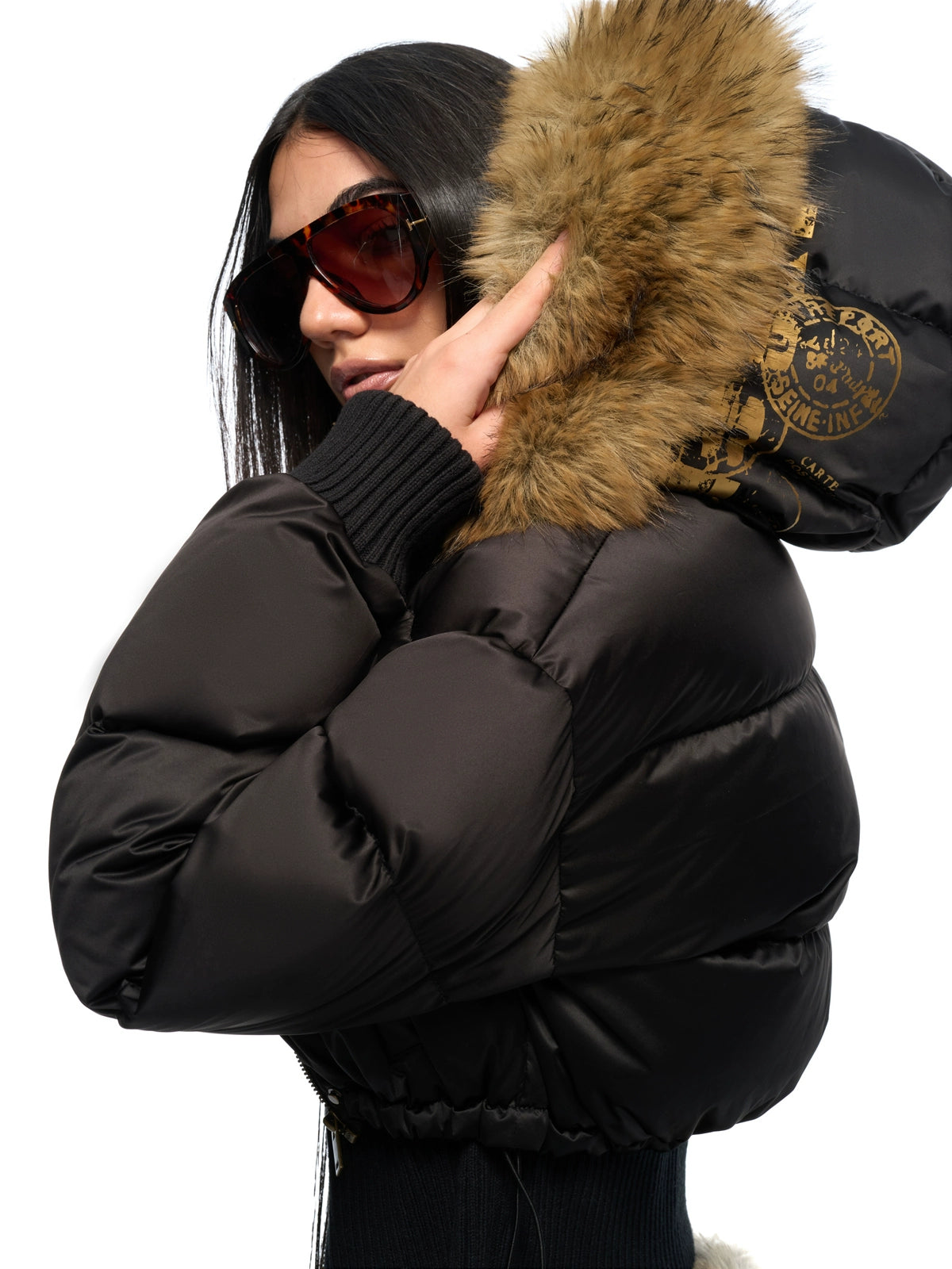 Black Knit-Trim Down Jacket