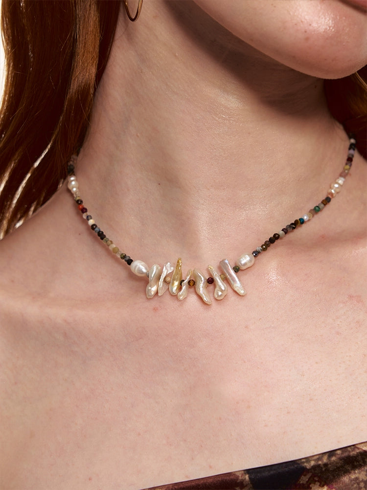 Natural Stone Color Baroque Pearl Necklace - CHINASQUAD