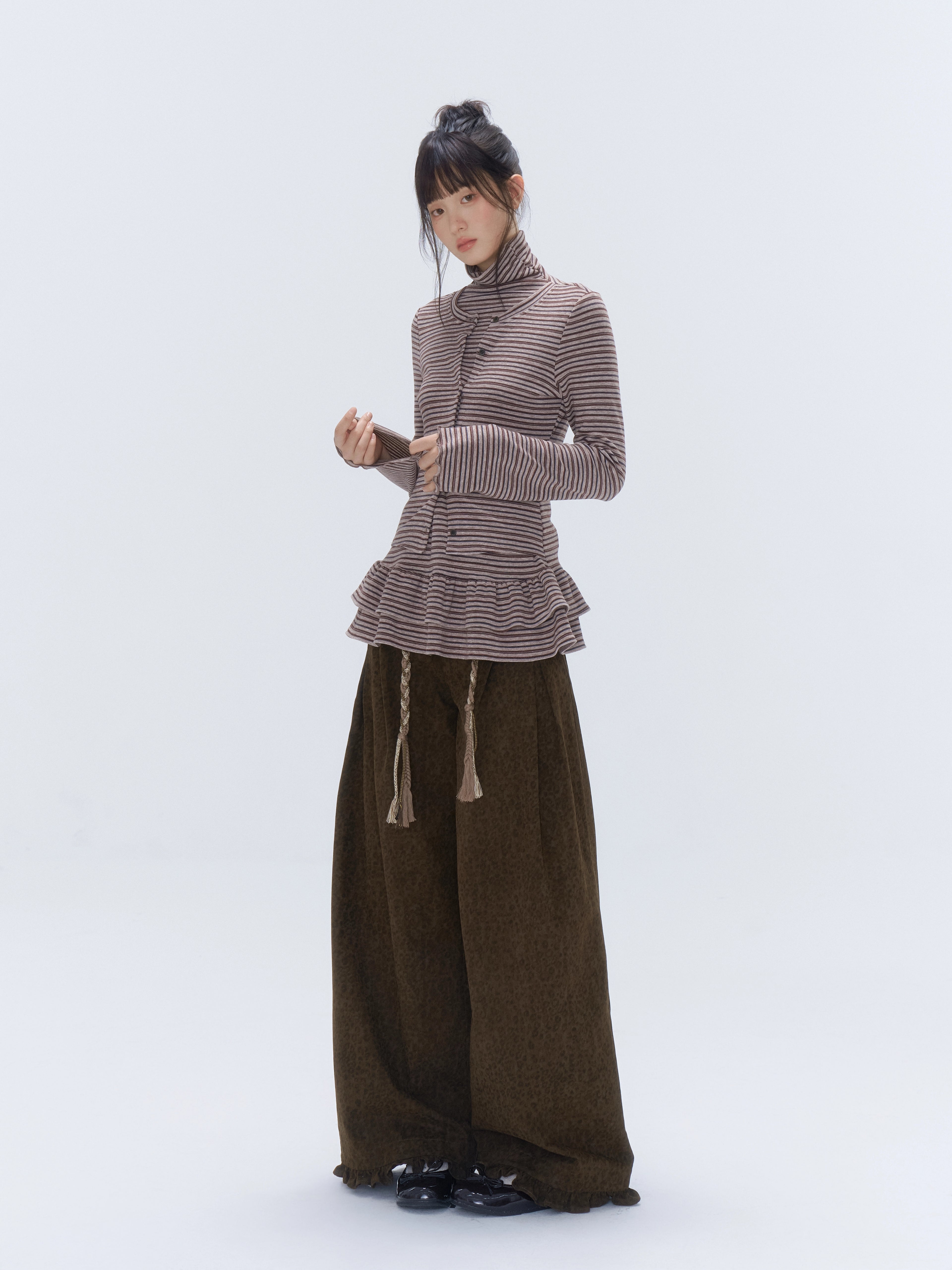 Faux Layered Ruffle-Trim Base Turtleneck