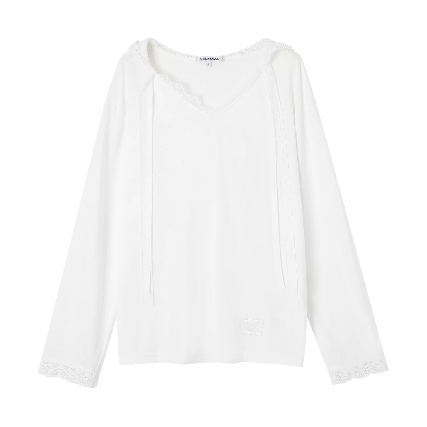 Lace Panel Tie-Detail Hooded Blouse