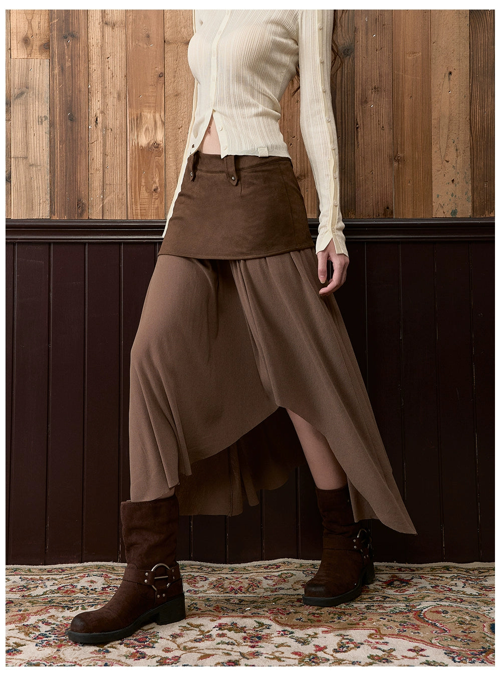 Irregular Spliced Vintage Pleated Skirt - CHINASQUAD