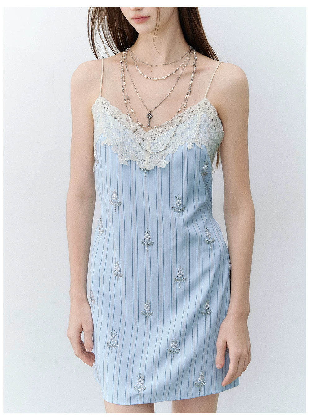 Maritime Love Letter Lace-Embellished Striped Dress