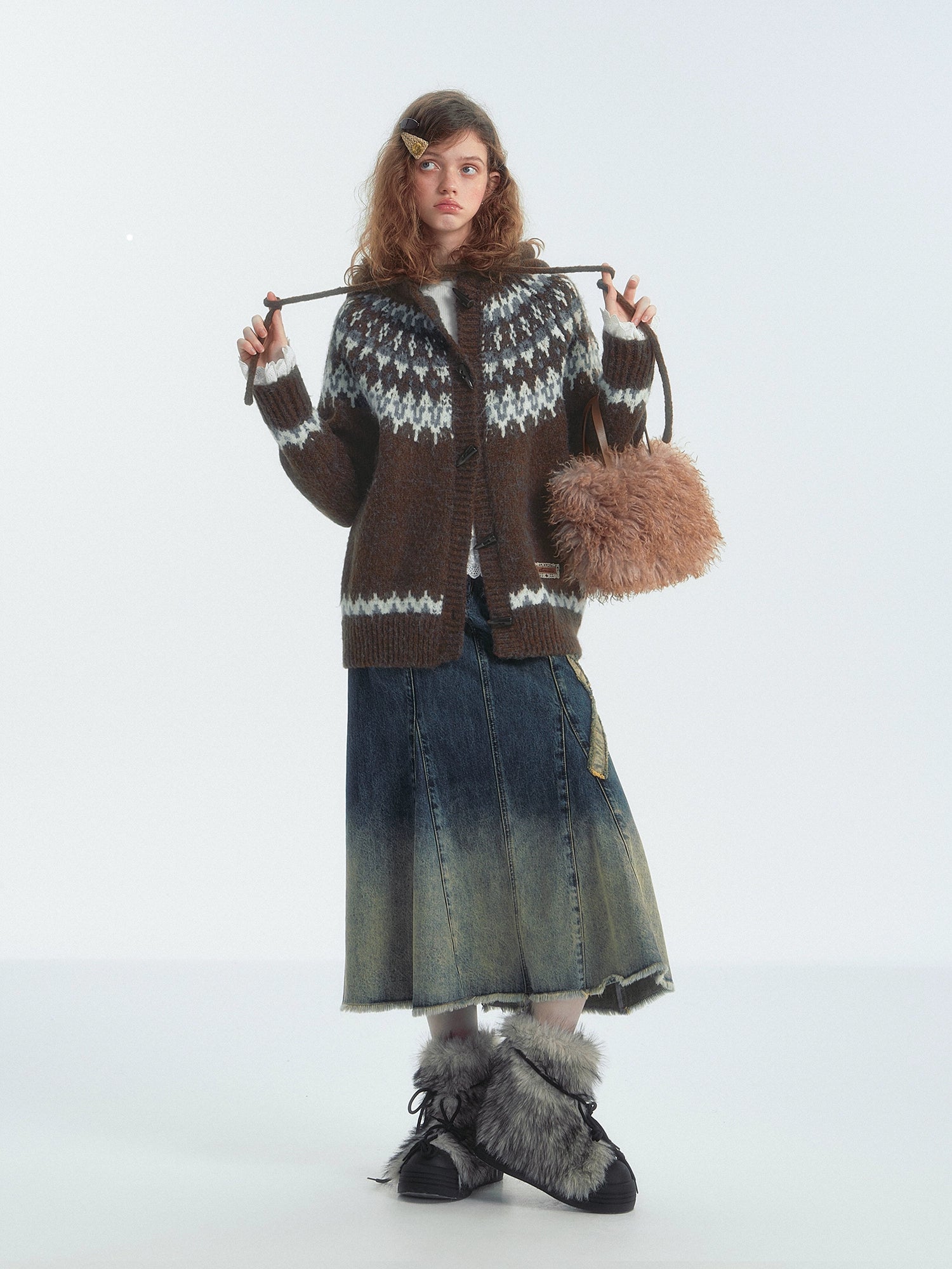 Gradient Frayed Bow Denim Skirt - CHINASQUAD