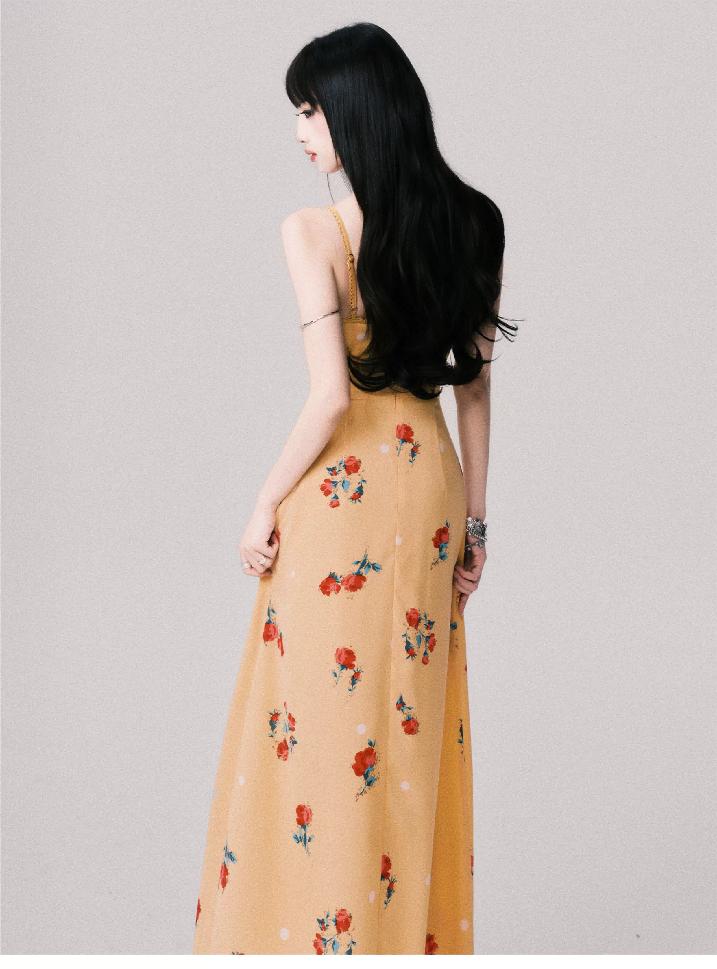 French V-Neck Floral Slip Maxi Dress