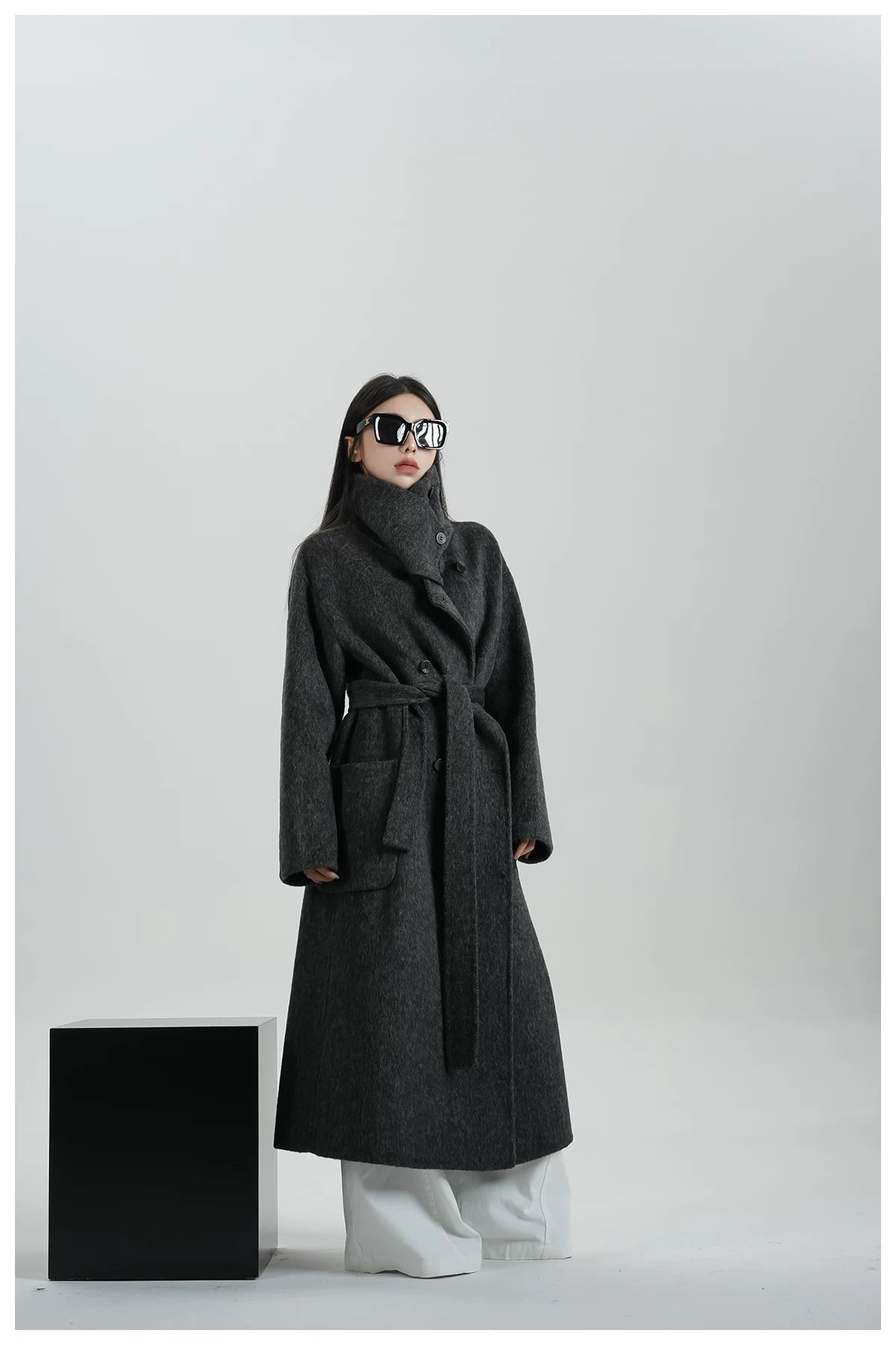 High-Neck Long Wool Coat