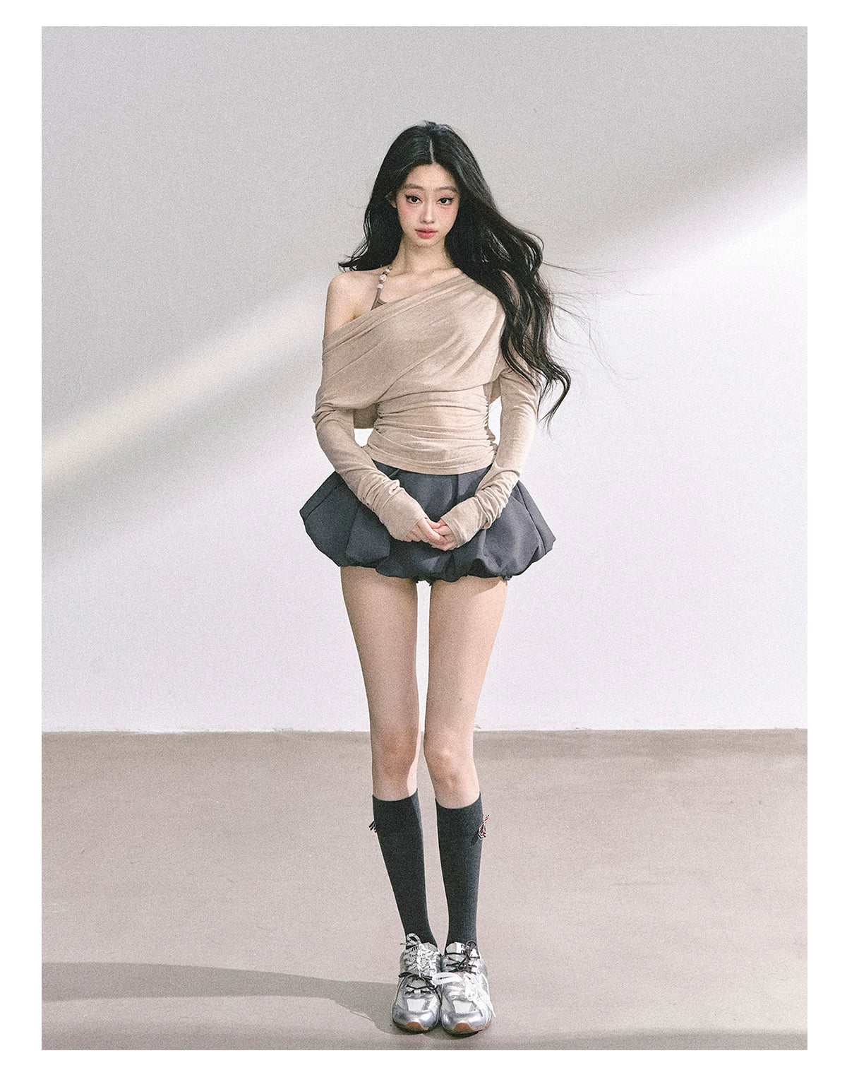 Asymmetric Off-Shoulder Long-Sleeve T-Shirt