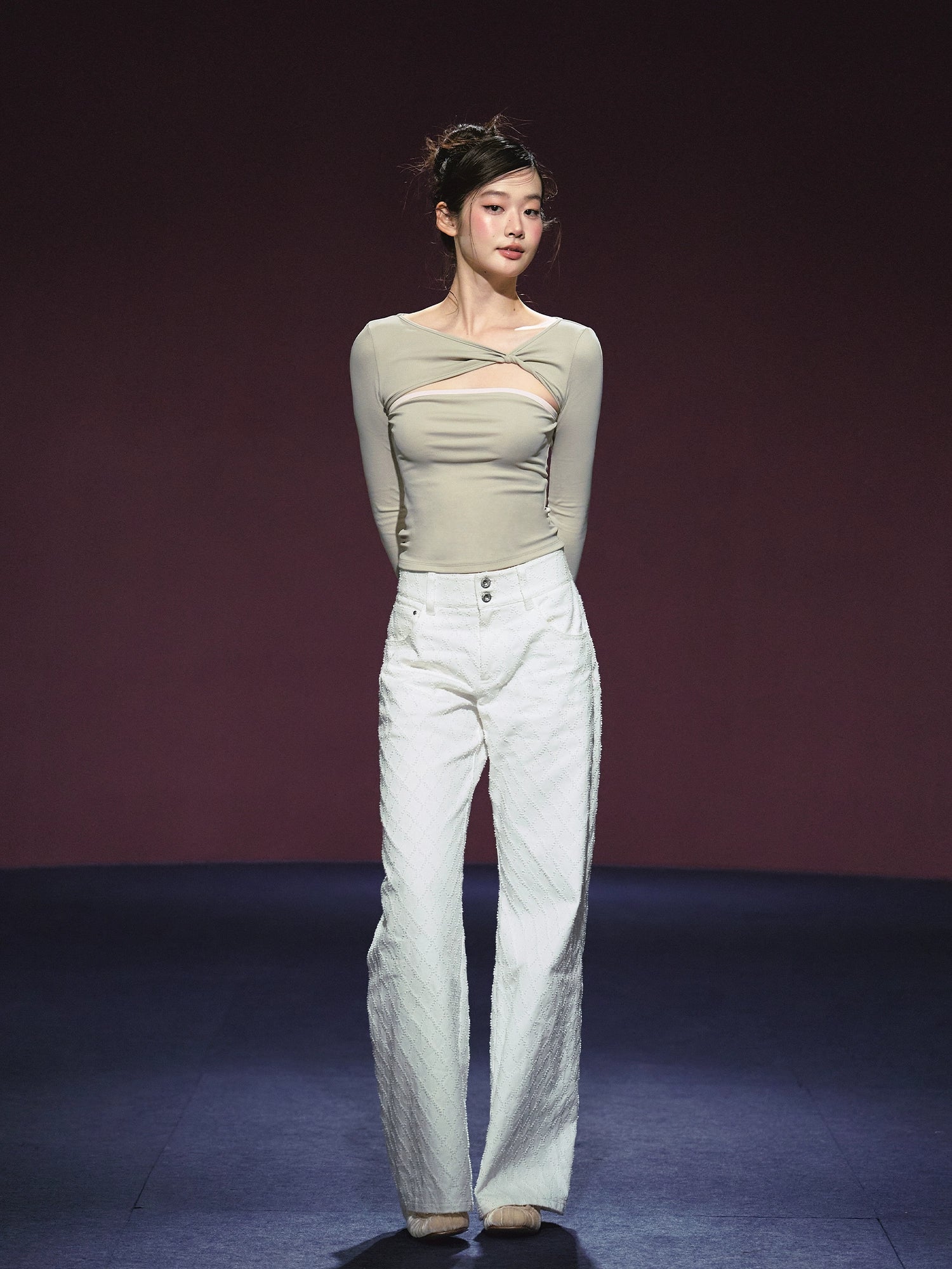 Two-Piece Color-Block Twist Waist Blouse - CHINASQUAD