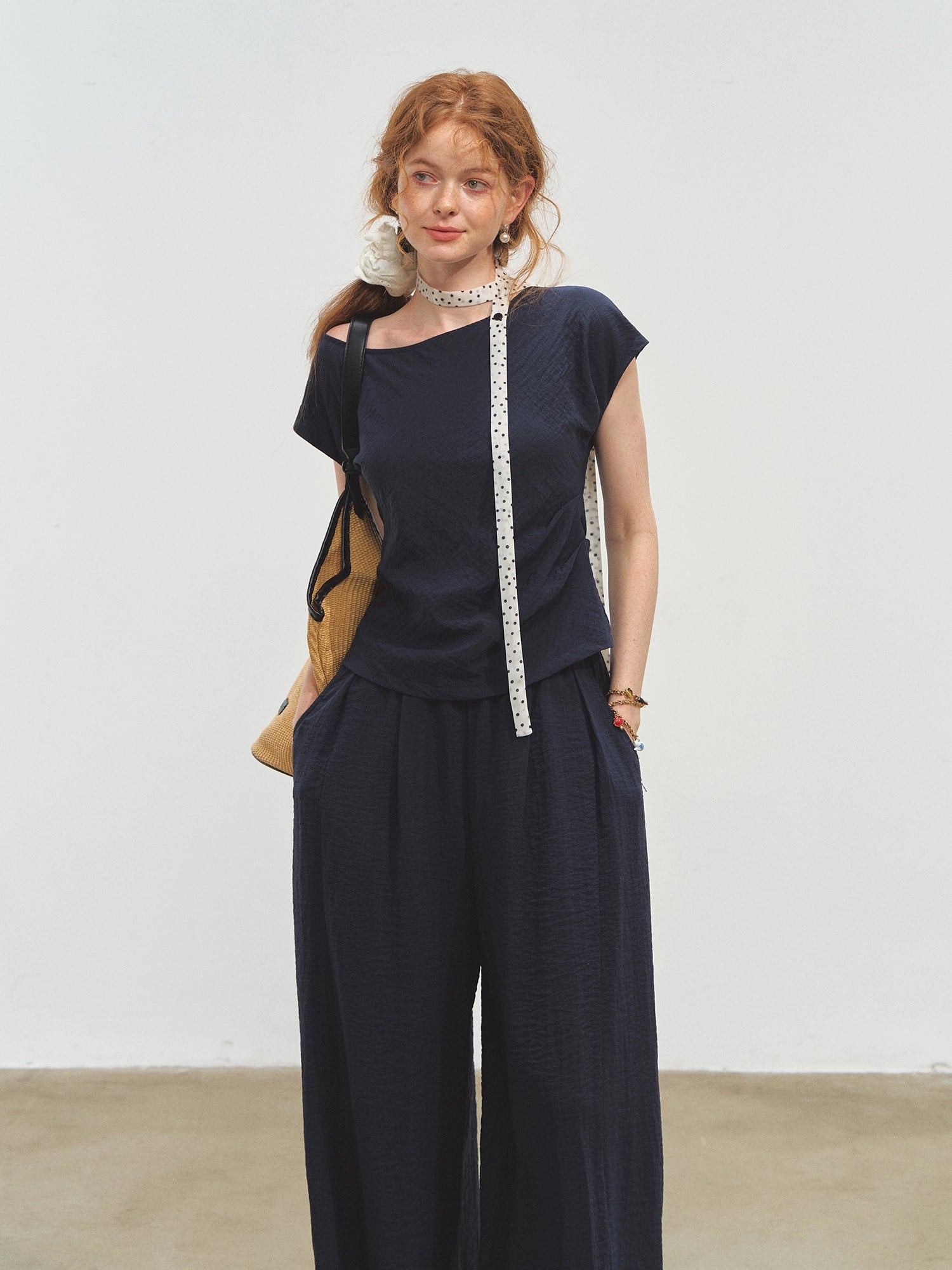 Draped Lazy Asymmetric Shoulder Convertible Top Set - CHINASQUAD