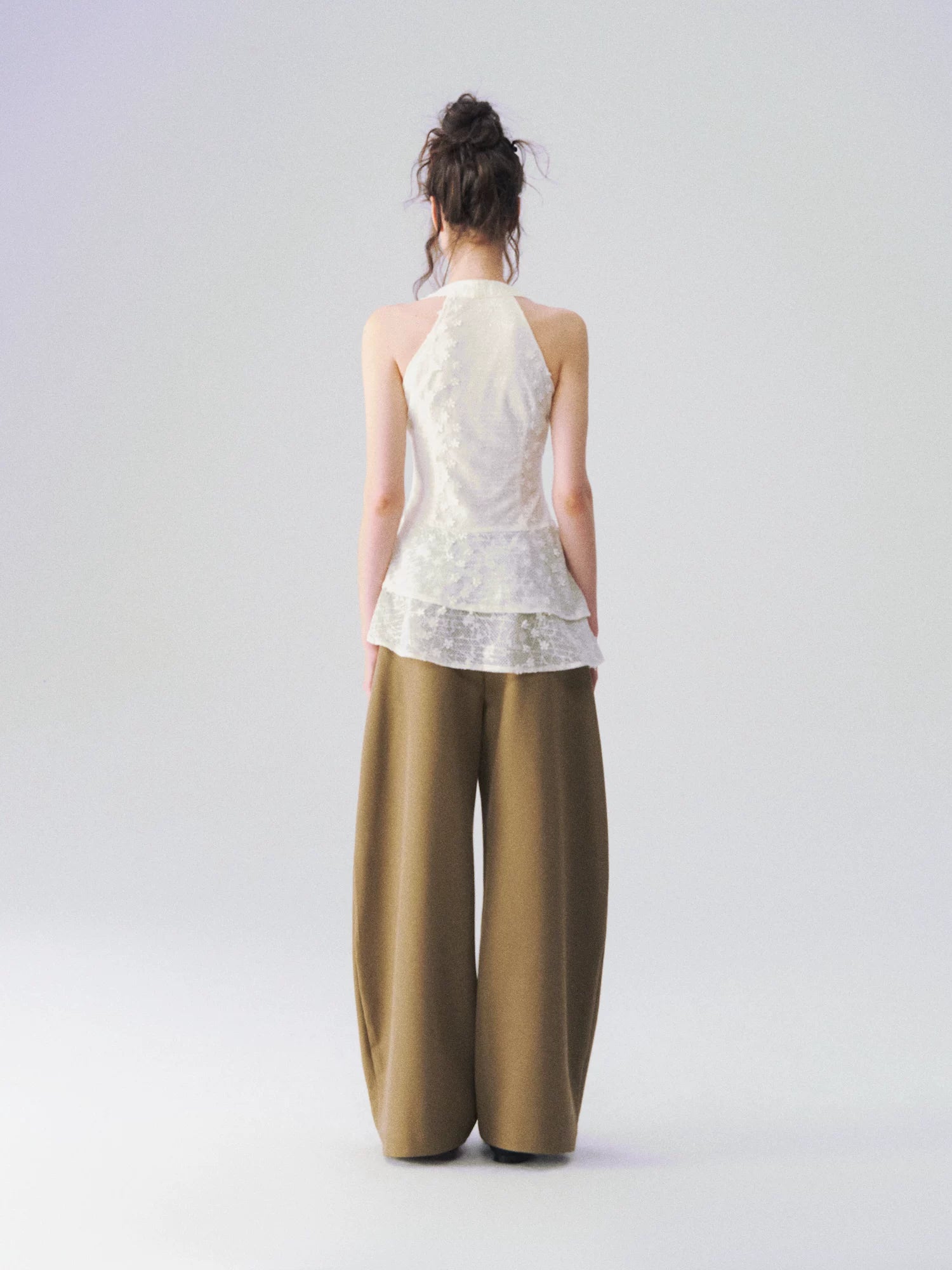 Jacquard Lace Halterneck V-Neck Tank Top