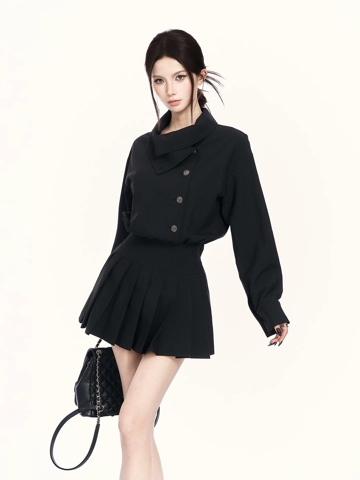 Trench-Inspired Pleated Waist Dress