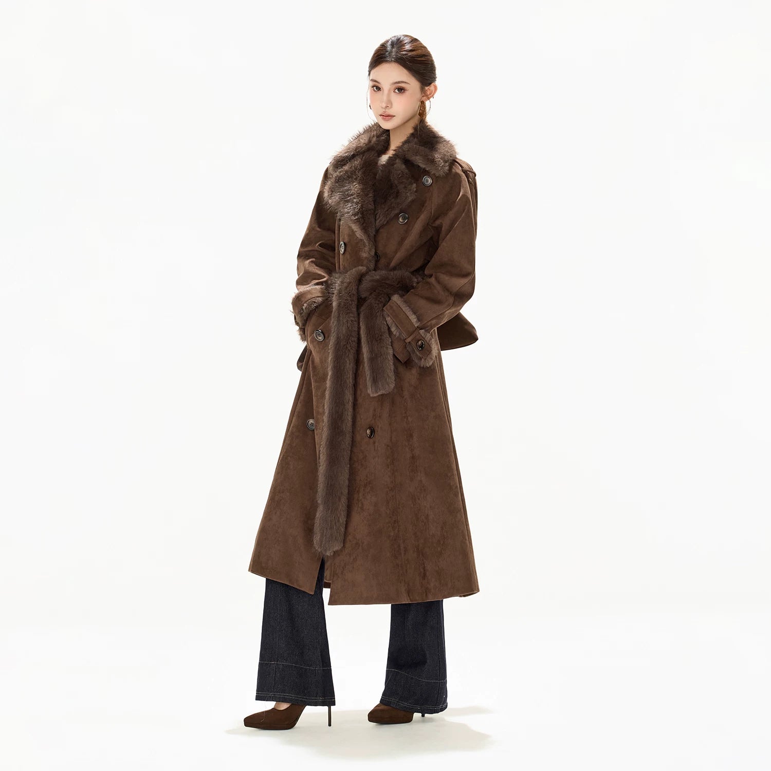 Belted Double-Breasted Long Coat