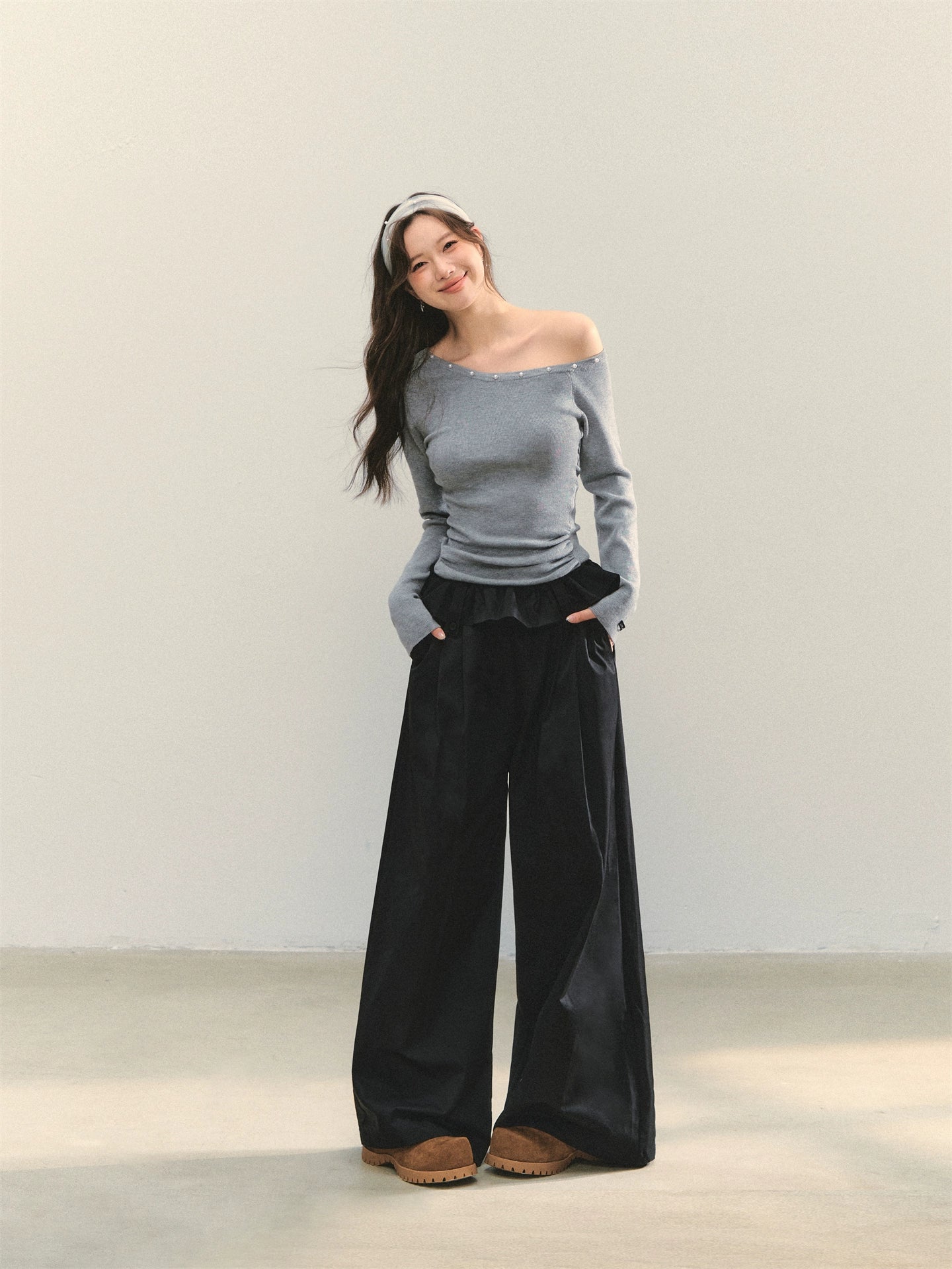 Turned-over Waist Straight-leg Casual Pants