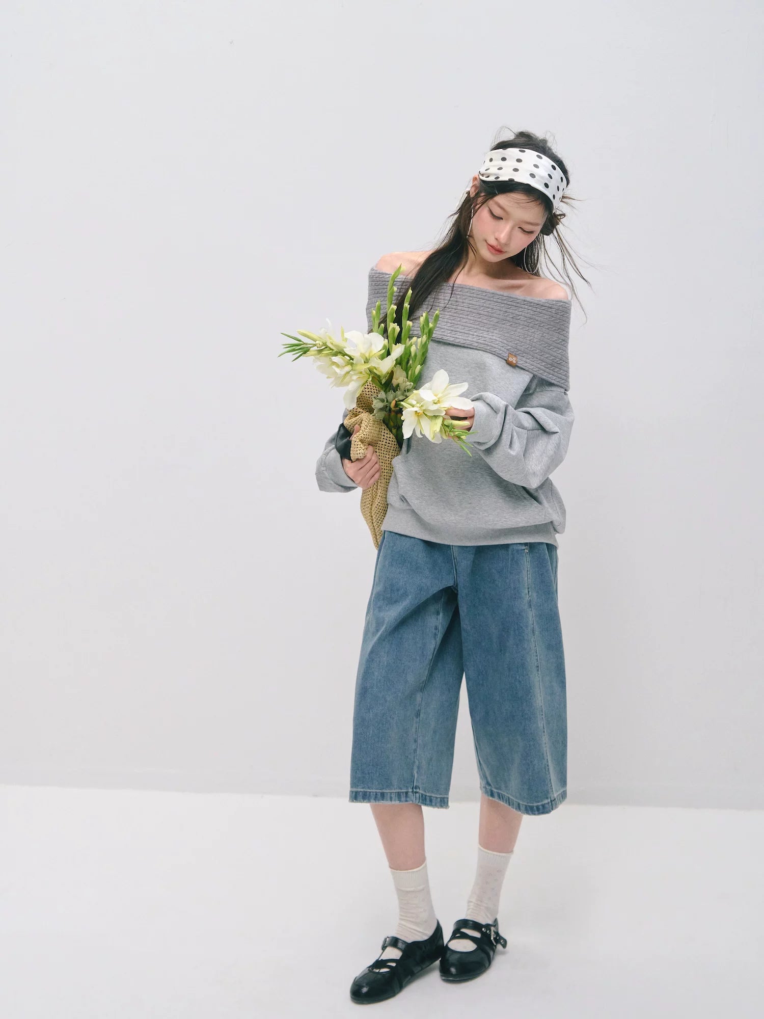 Deconstructed Panel Wide-Leg Bermuda Denim Shorts