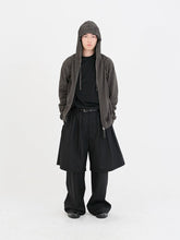 Deep brown & Gray Pleated Hooded Sweatshirt - CHINASQUAD