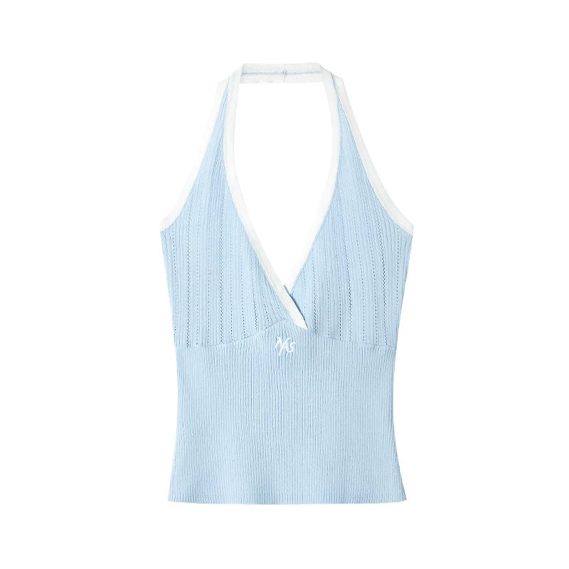 Cross-Pleated Halter Neck Fitted Tank