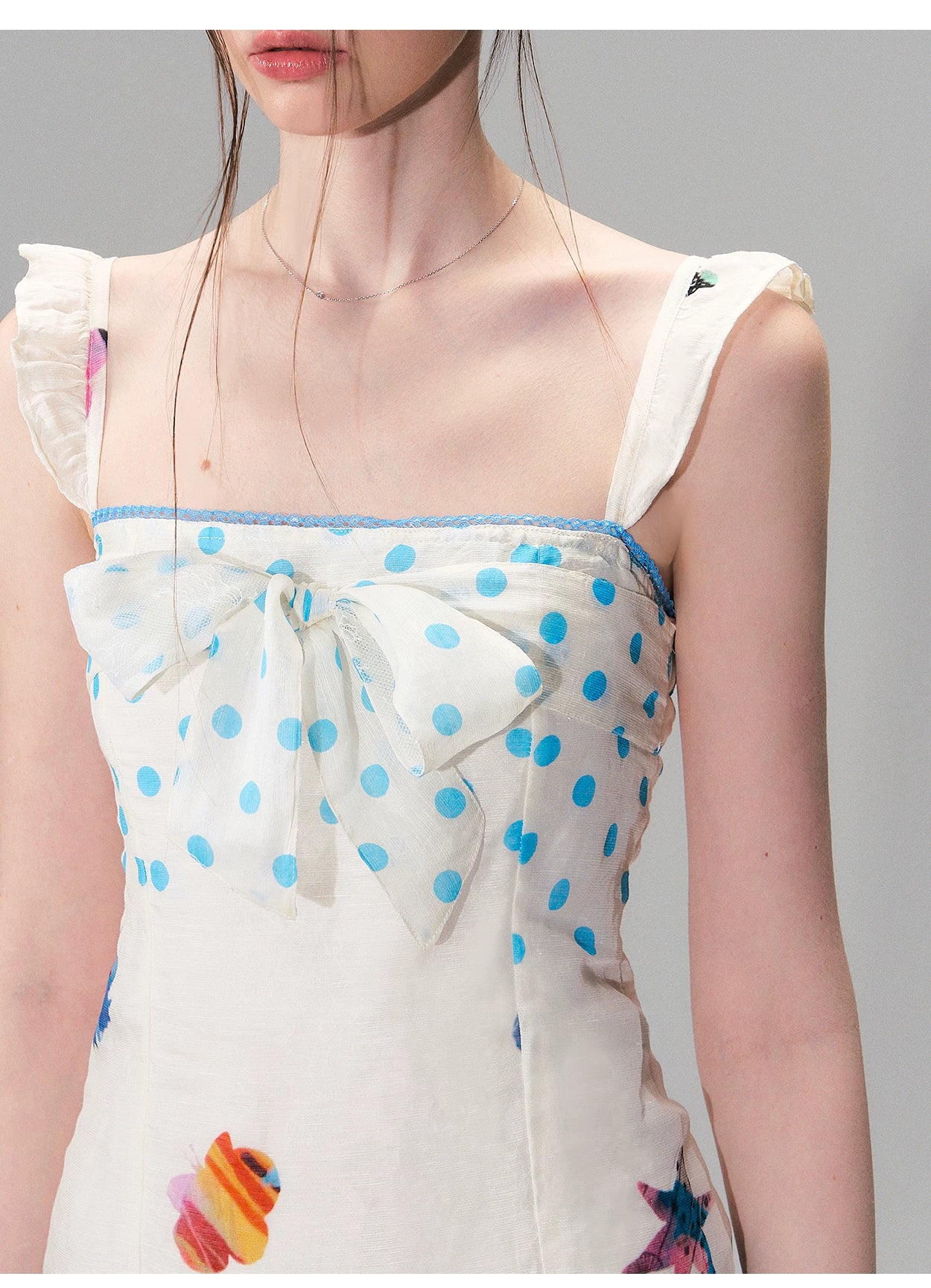 Vintage Contrast Print Flutter Strap Mini Dress