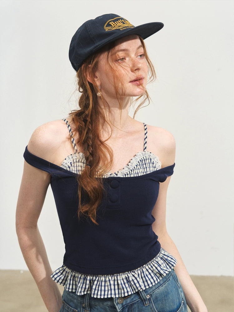 Plaid Halter Fake Two-Piece Inner Vest - CHINASQUAD